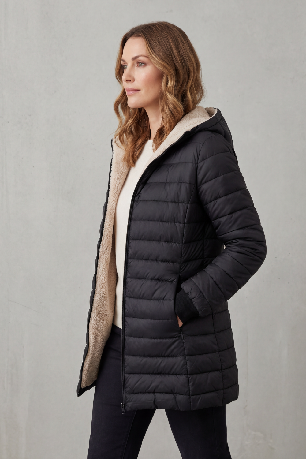 Damen Sherpa Gefütterte Kapuzen Steppjacke - Image 3