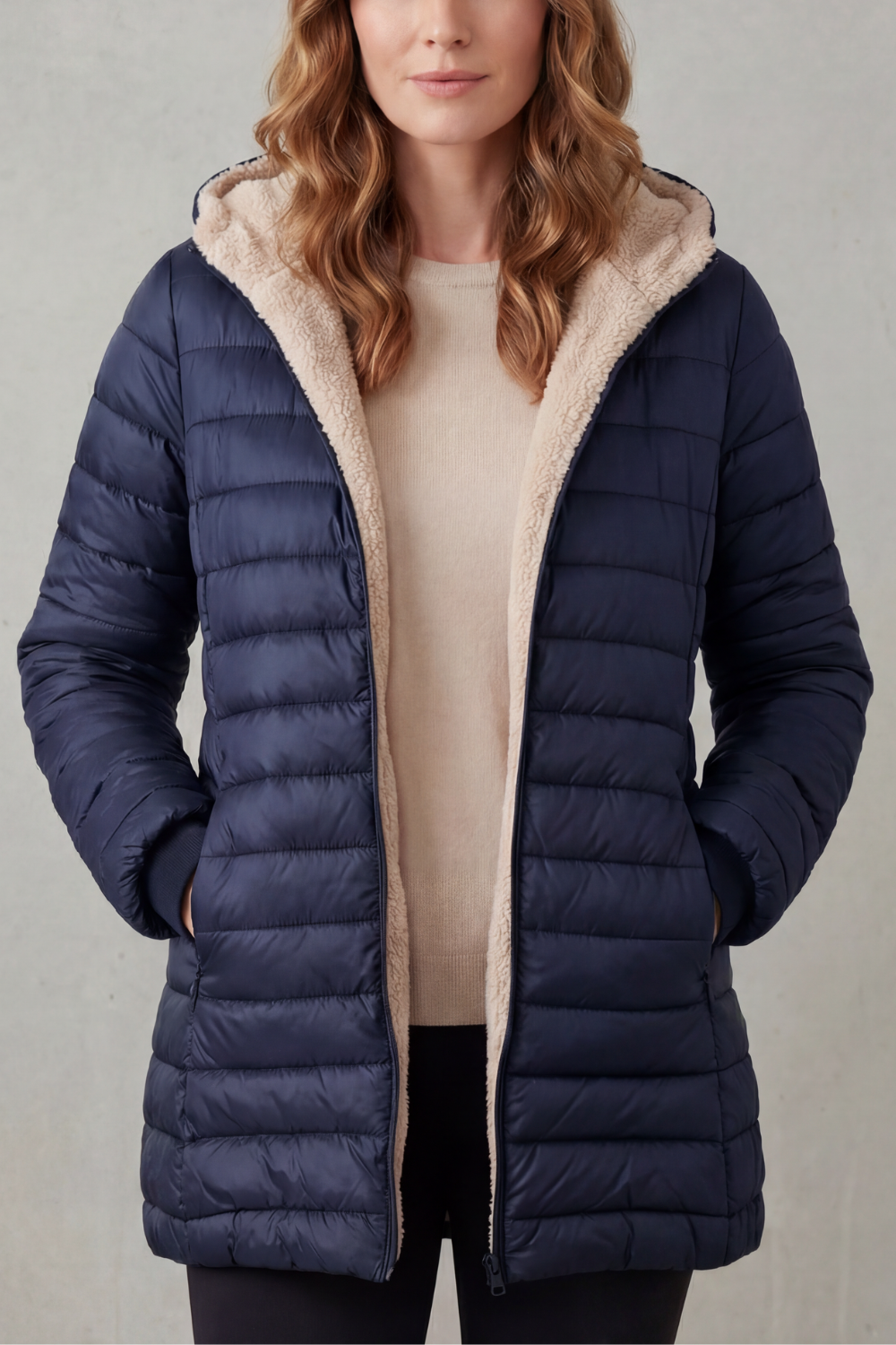 Damen Sherpa Gefütterte Kapuzen Steppjacke - Image 5