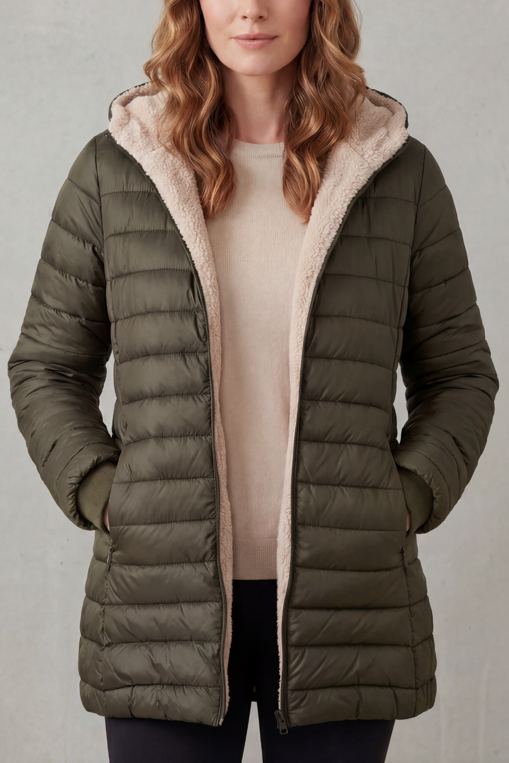 Damen Sherpa Gefütterte Kapuzen Steppjacke - Image 9