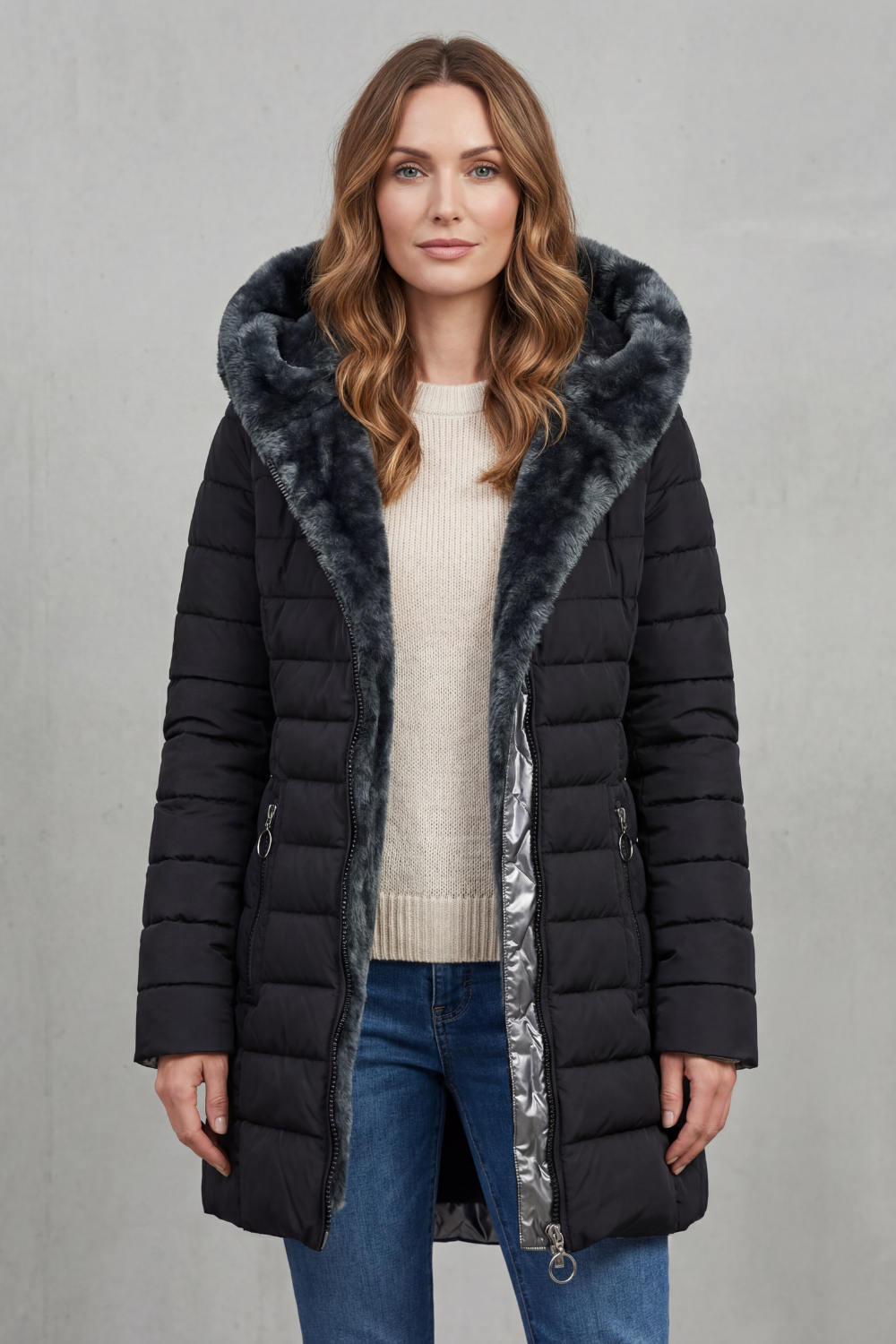 Damen Winterparka Kunstfellfutter mit Kapuze - Image 2