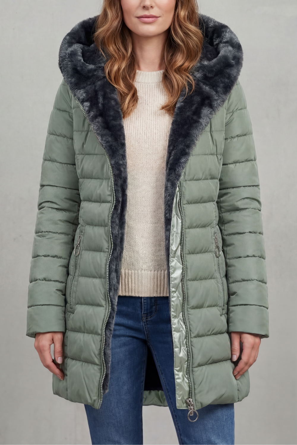 Damen Winterparka Kunstfellfutter mit Kapuze - Image 5