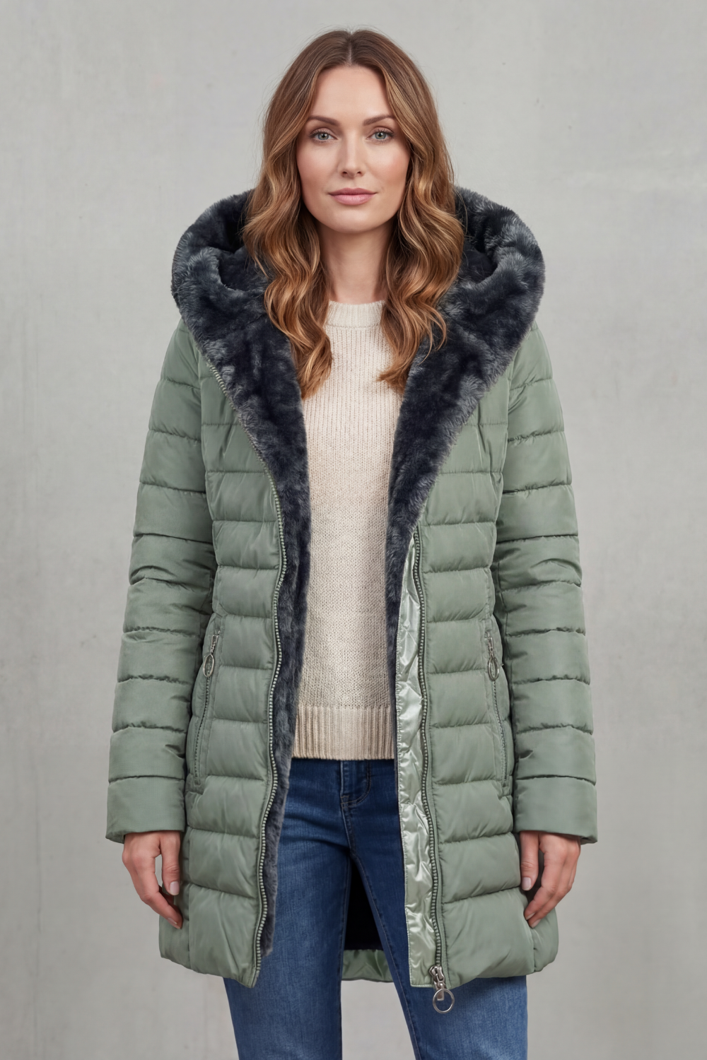 Damen Winterparka Kunstfellfutter mit Kapuze - Image 6