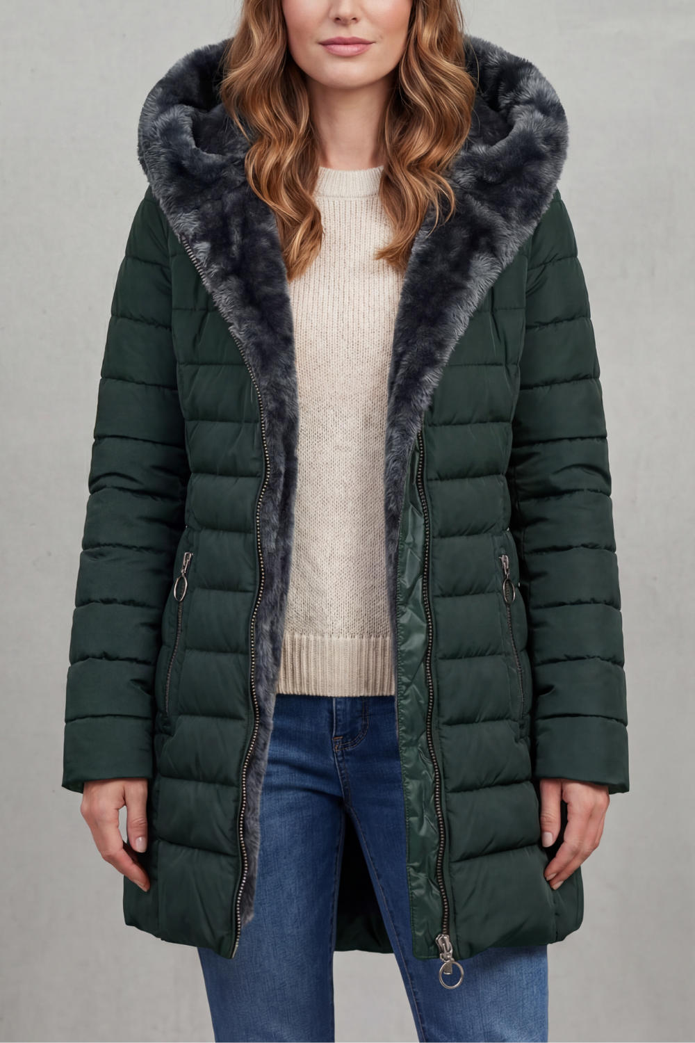 Damen Winterparka Kunstfellfutter mit Kapuze - Image 7