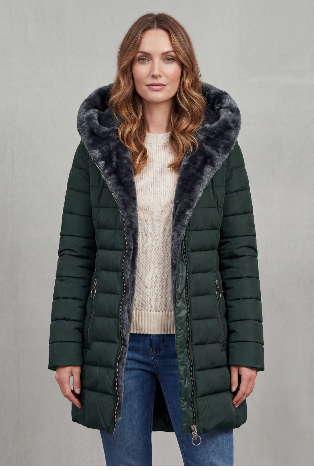 Damen Winterparka Kunstfellfutter mit Kapuze - Image 8