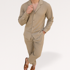 Herren Leinen Set Zweiteiler Hemd Hose Beige - Image 8