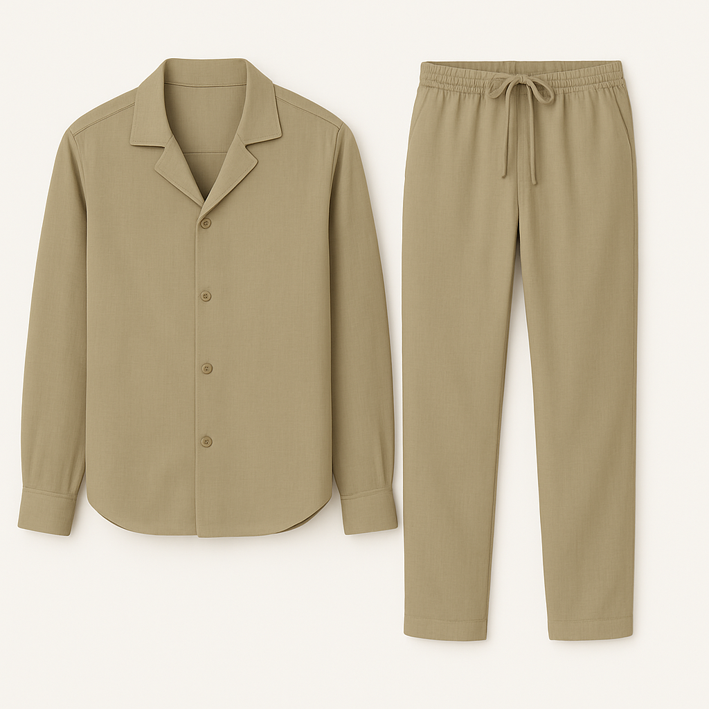 Herren Leinen Set Zweiteiler Hemd Hose Beige - Image 2