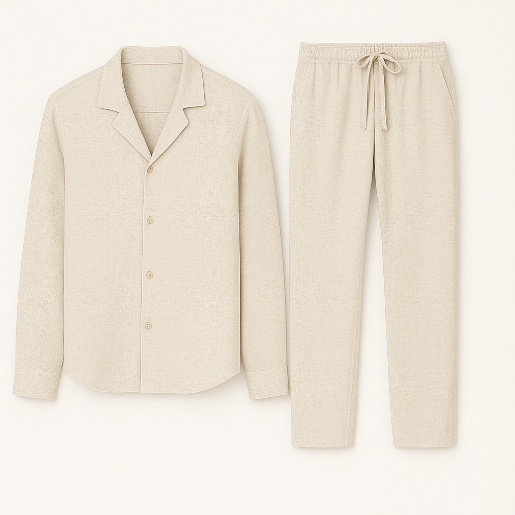 Herren Leinen Set Zweiteiler Hemd Hose Beige