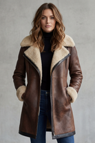 Damen Faux Wildleder Longmantel Shearling-Imitat - Image 2