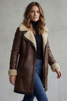 Damen Faux Wildleder Longmantel Shearling-Imitat - Image 3
