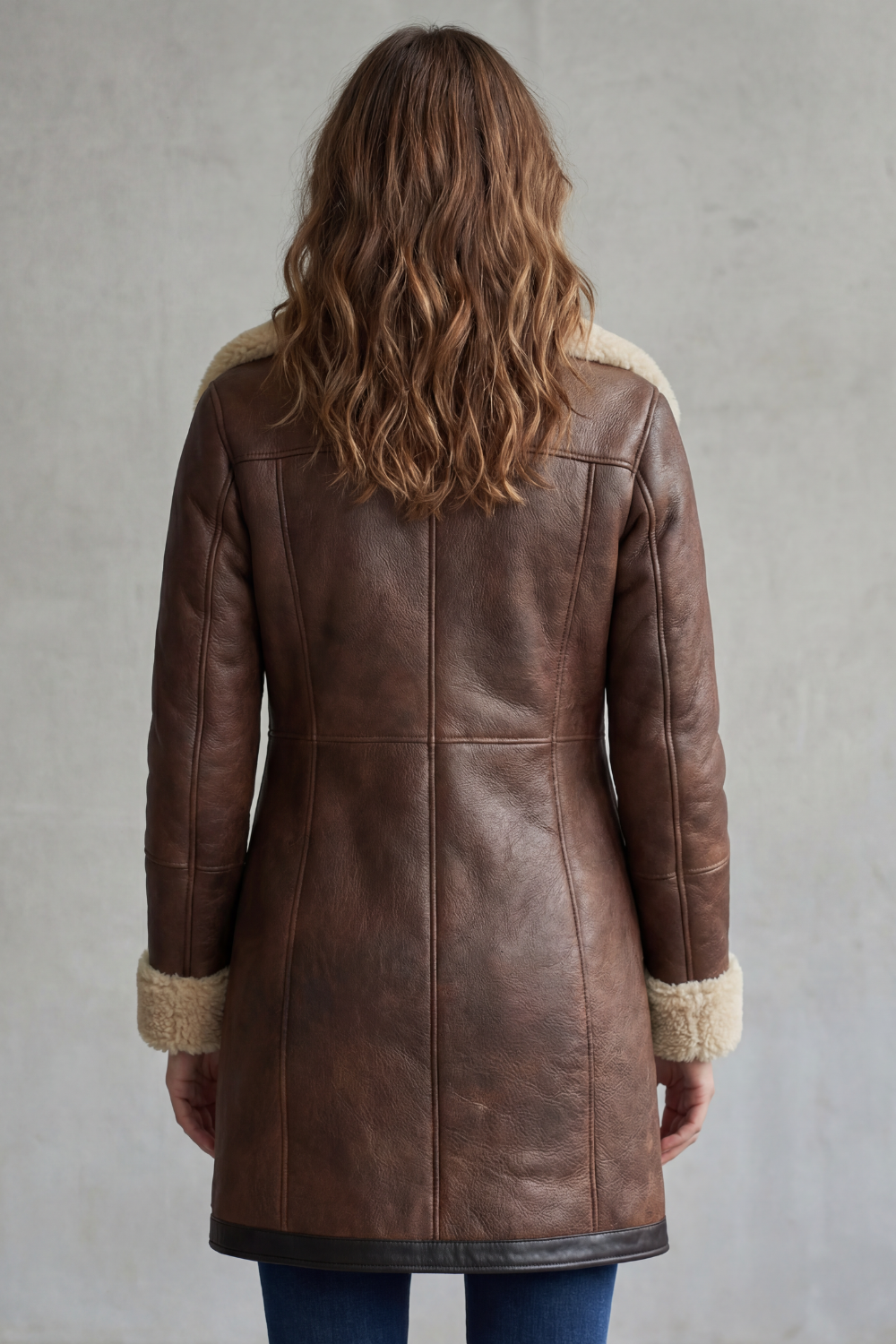 Damen Faux Wildleder Longmantel Shearling-Imitat - Image 4