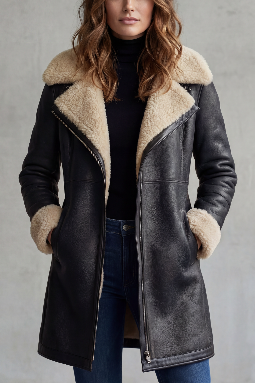 Damen Faux Wildleder Longmantel Shearling-Imitat - Image 5