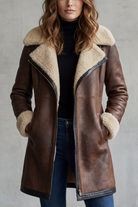 Damen Faux Wildleder Longmantel Shearling-Imitat