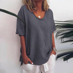 Γυναικείο λινό μπλουζάκι με χαλαρή, oversized εφαρμογή