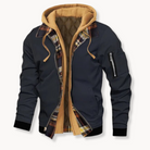 Herren Steppjacke mit Kapuze Kariert Gefüttert