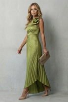 Damen One Shoulder Plissee Maxikleid Blumendetail - Image 3