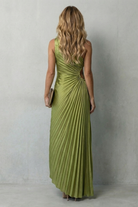 Damen One Shoulder Plissee Maxikleid Blumendetail - Image 4