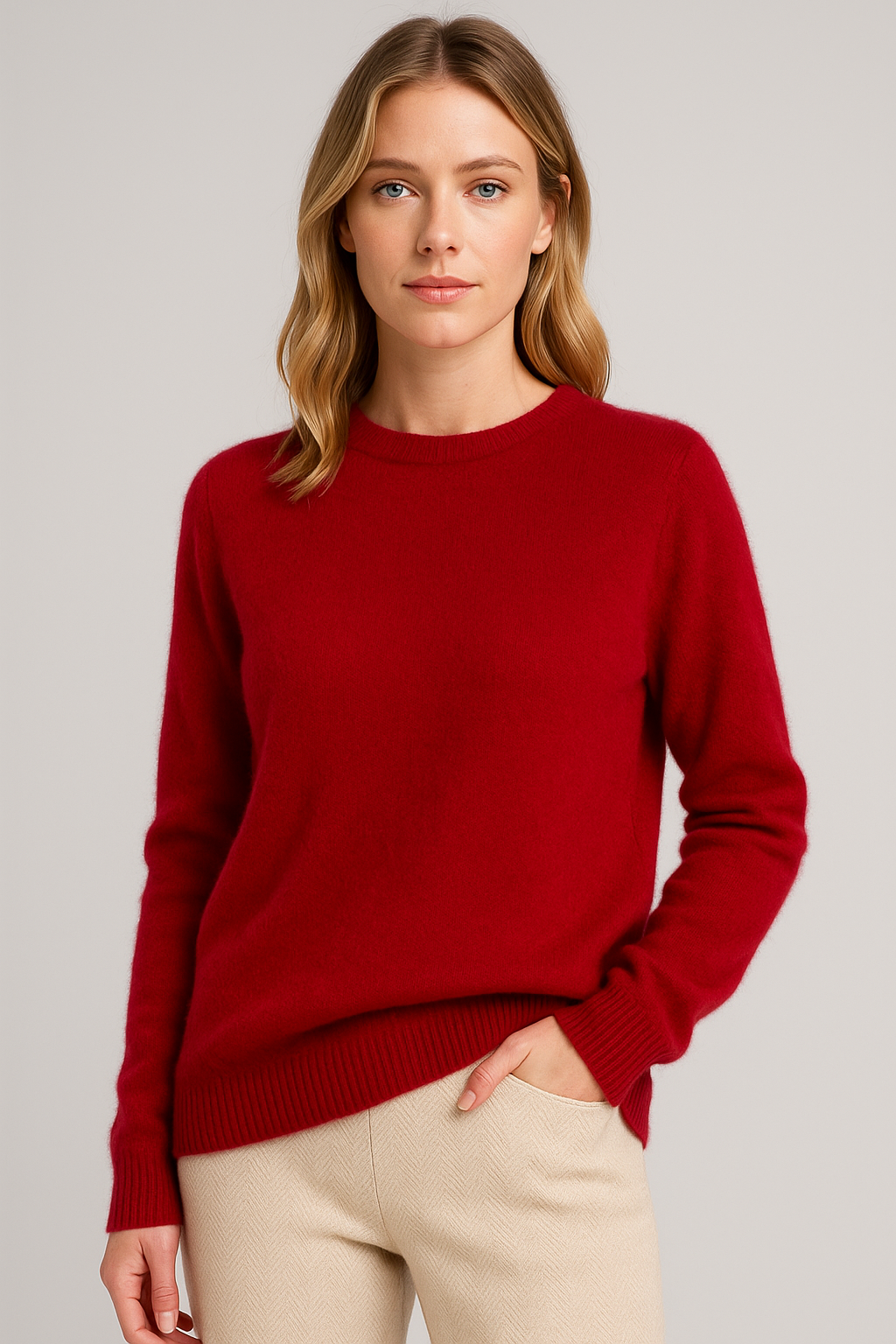 Damen Feinstrickpullover Kaschmir-Optik Rundhals