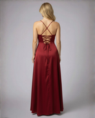 Damen Satin Wasserfallausschnitt Abend Maxikleid - Image 3