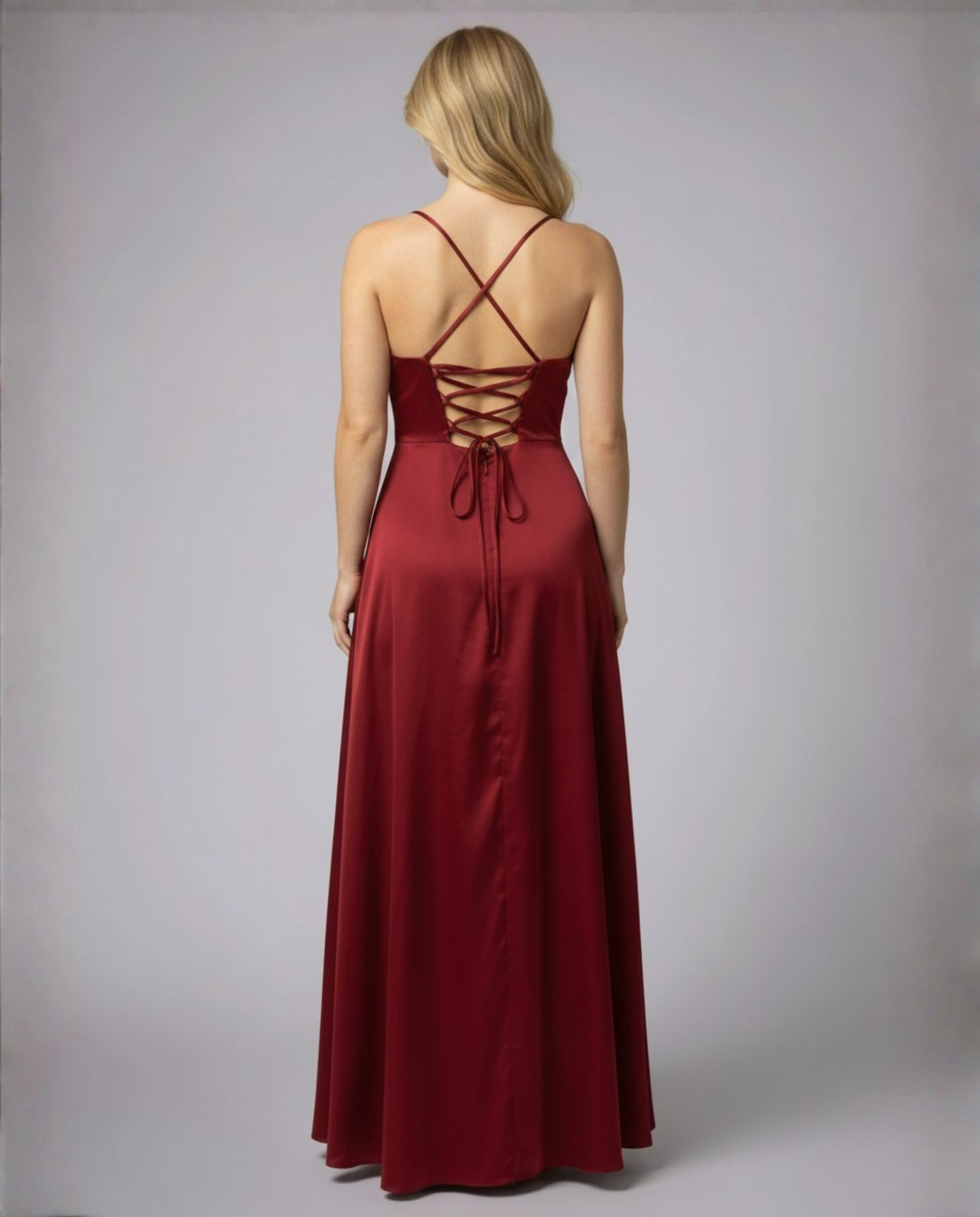 Damen Satin Wasserfallausschnitt Abend Maxikleid - Image 3
