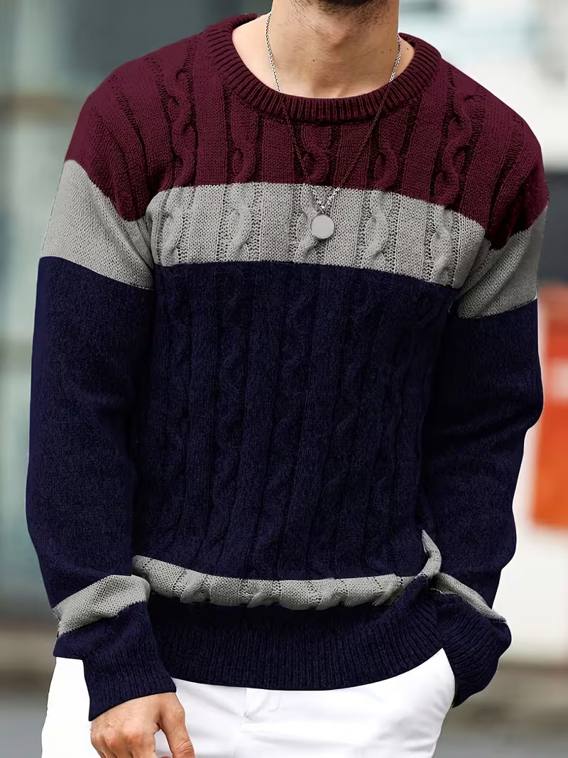 Herren Kabelstrickpullover Colorblock Rundhals - Image 9