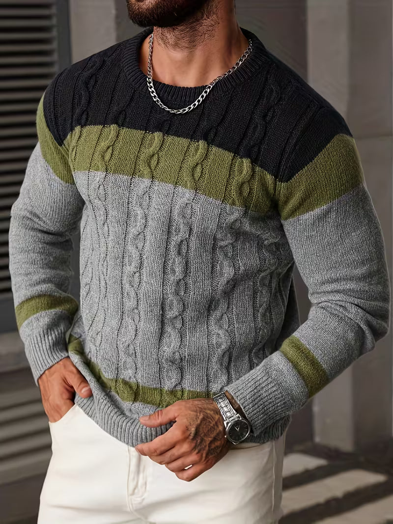 Herren Kabelstrickpullover Colorblock Rundhals - Image 11