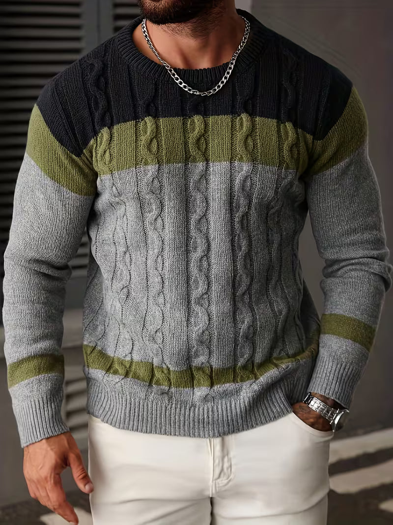 Herren Kabelstrickpullover Colorblock Rundhals - Image 12