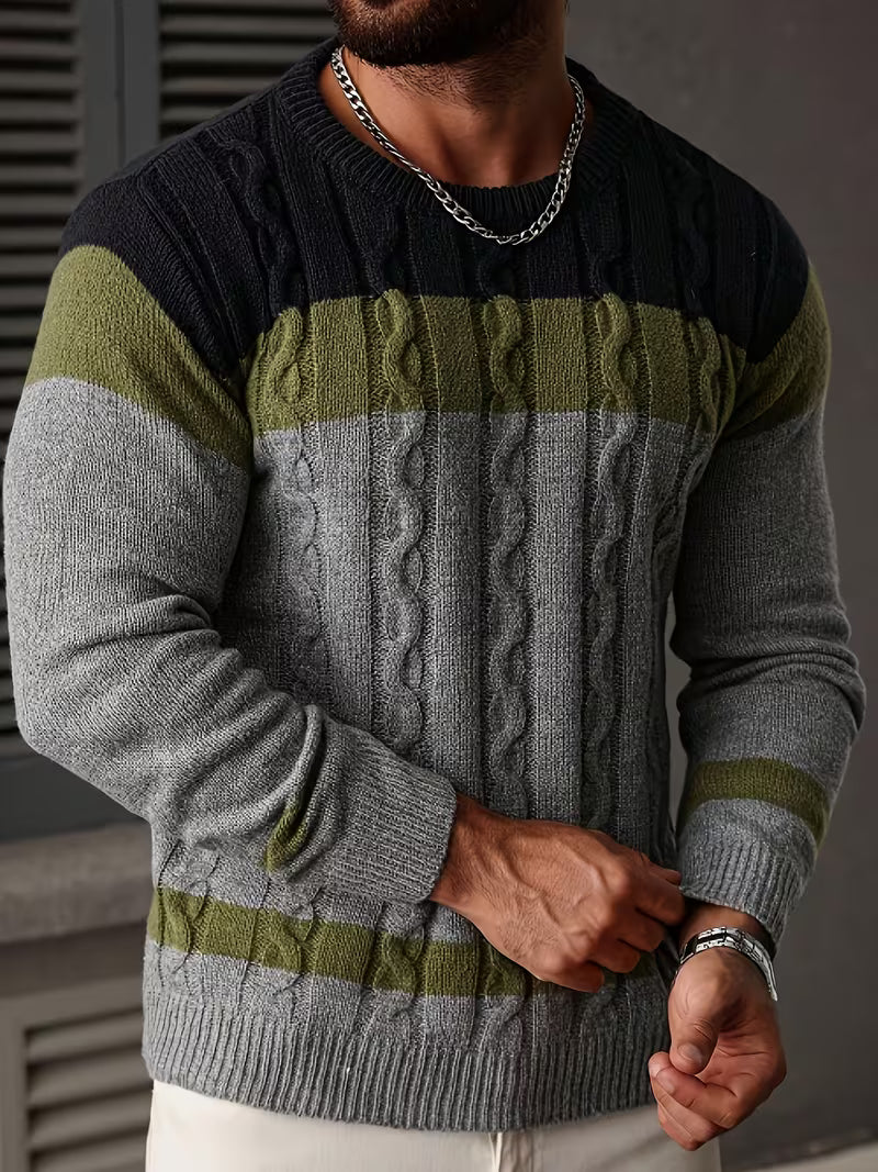 Herren Kabelstrickpullover Colorblock Rundhals - Image 13