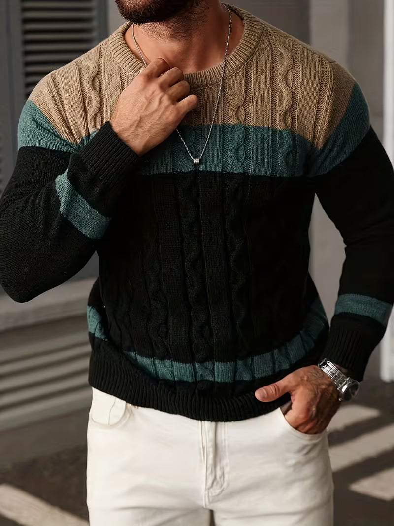 Herren Kabelstrickpullover Colorblock Rundhals - Image 19