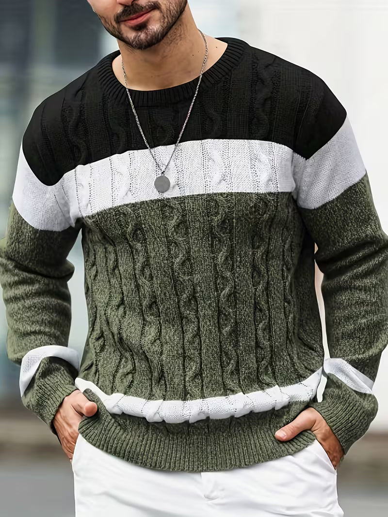 Herren Kabelstrickpullover Colorblock Rundhals - Image 22