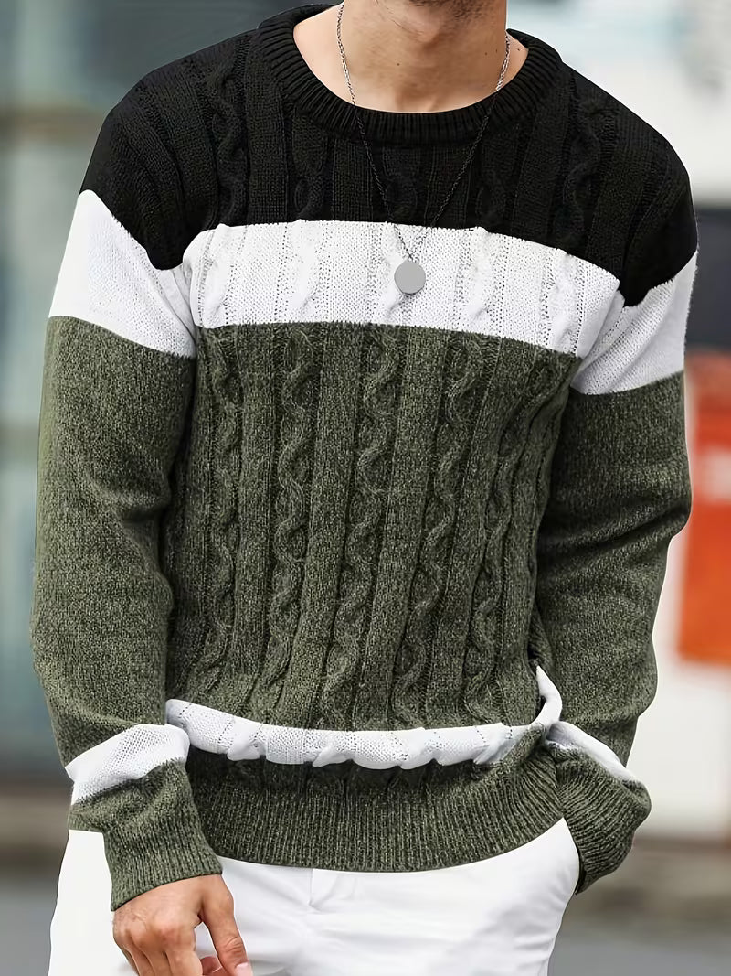 Herren Kabelstrickpullover Colorblock Rundhals - Image 23