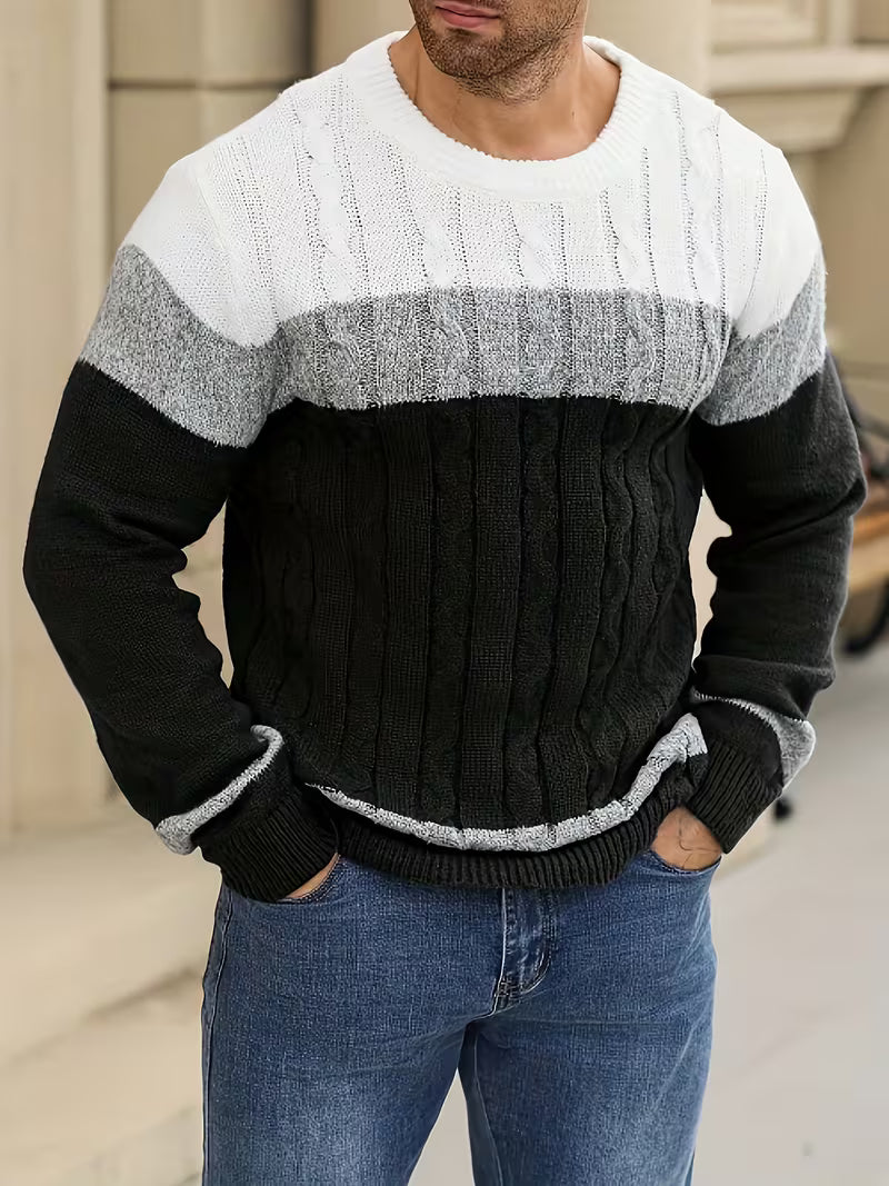 Herren Kabelstrickpullover Colorblock Rundhals - Image 24