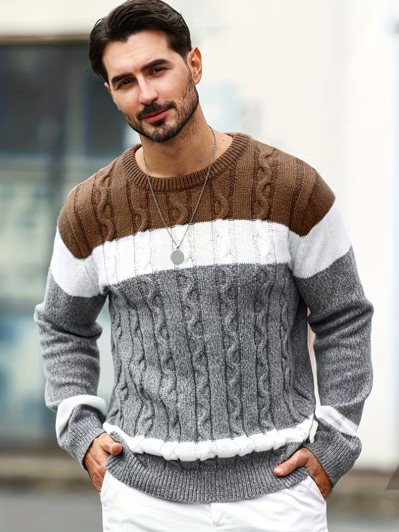Herren Kabelstrickpullover Colorblock Rundhals - Image 3