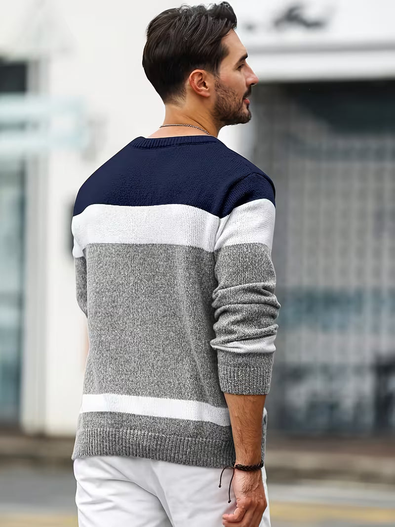 Herren Kabelstrickpullover Colorblock Rundhals - Image 29