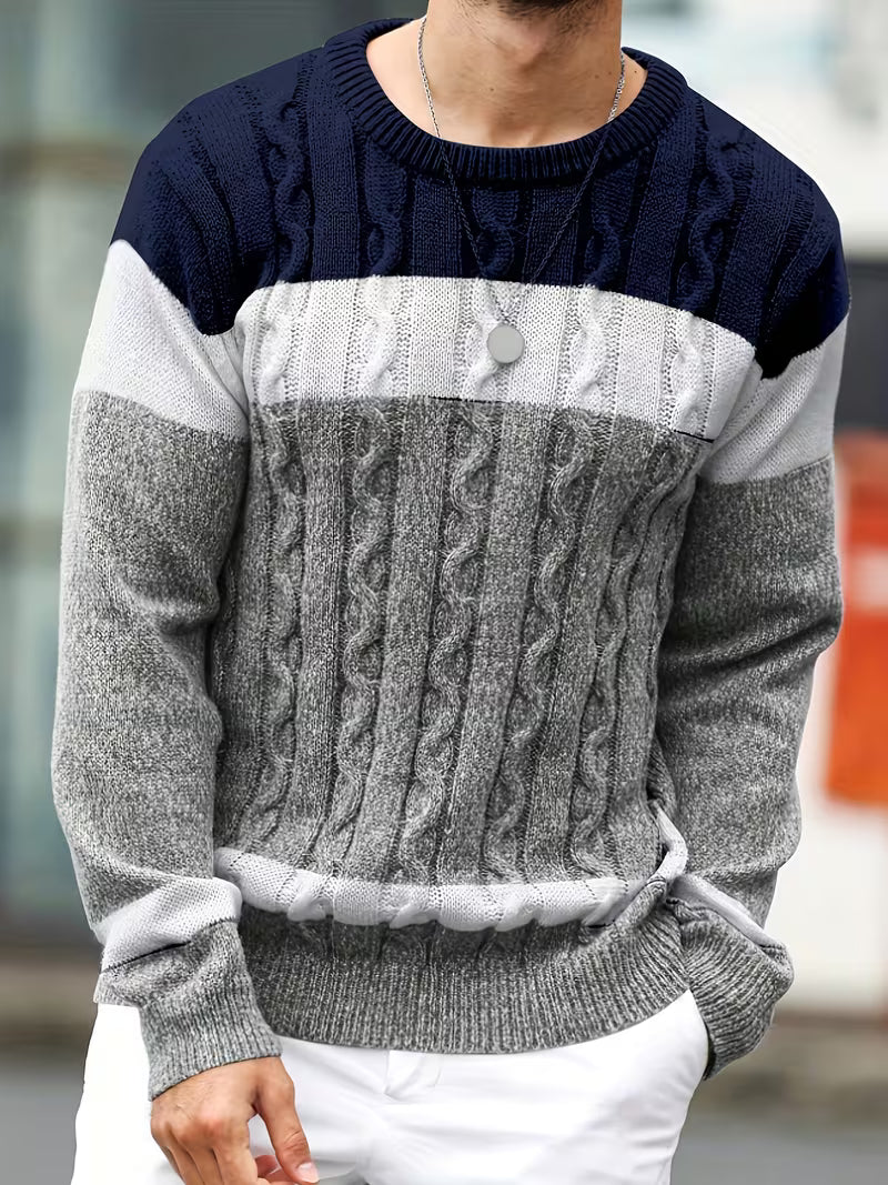 Herren Kabelstrickpullover Colorblock Rundhals - Image 31