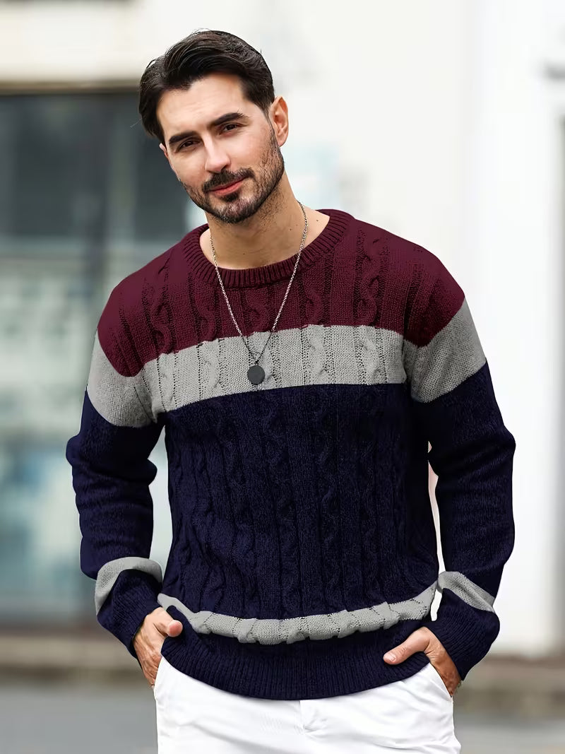 Herren Kabelstrickpullover Colorblock Rundhals - Image 8