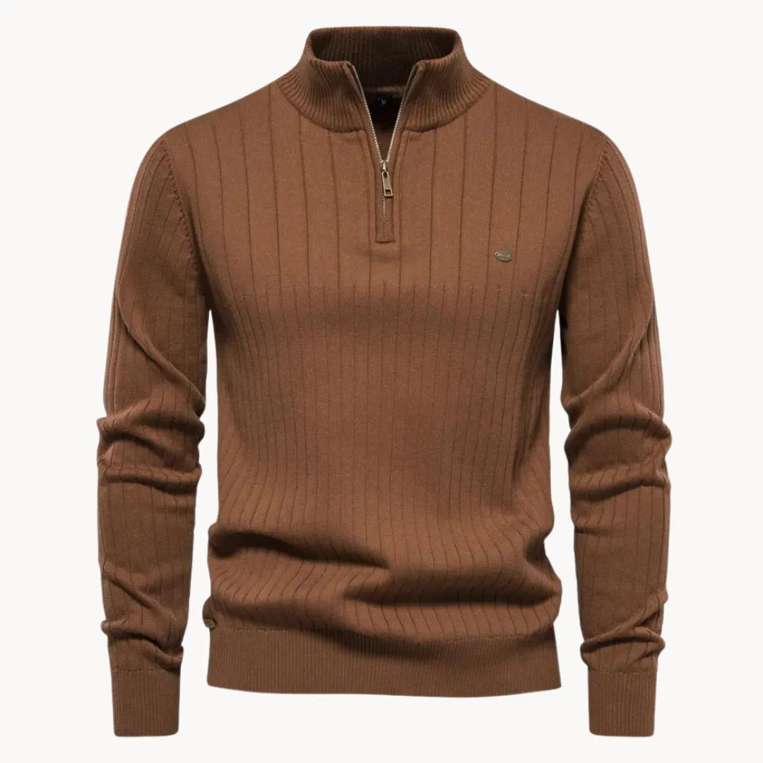 Herren Strickpullover Viertelreißverschluss Stehkragen Gerипpt

Wait, let me recount and rebuild properly.

Herren Gerippter Strickpullover Viertelreißverschluss Stehkragen - Image 4