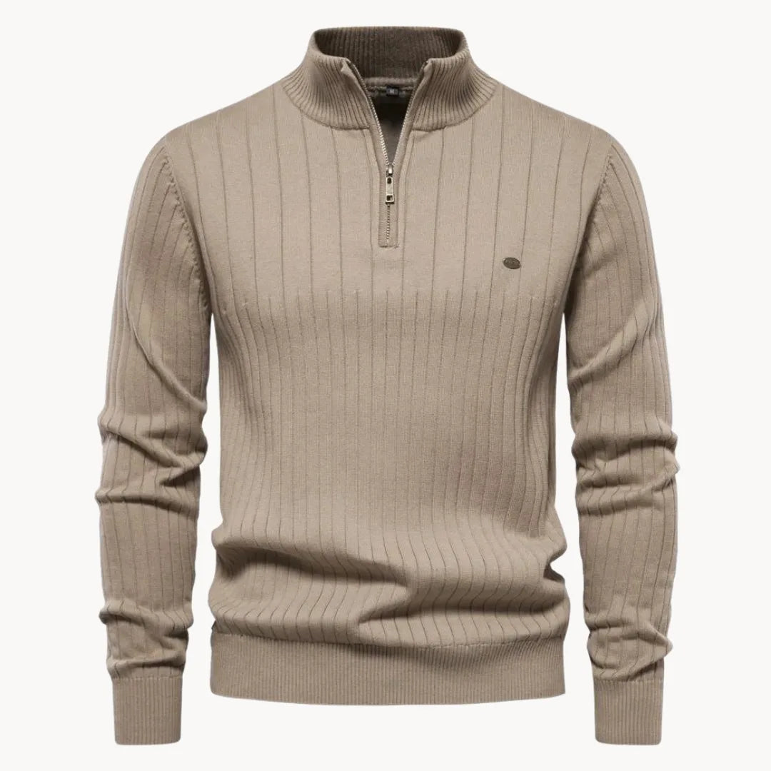 Herren Strickpullover Viertelreißverschluss Stehkragen Gerипpt

Wait, let me recount and rebuild properly.

Herren Gerippter Strickpullover Viertelreißverschluss Stehkragen - Image 5