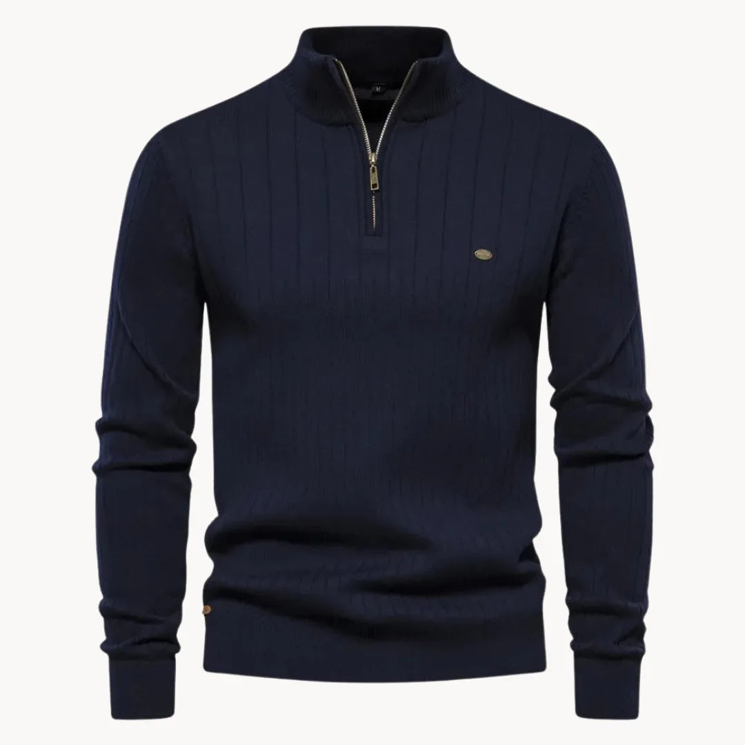 Herren Strickpullover Viertelreißverschluss Stehkragen Gerипpt

Wait, let me recount and rebuild properly.

Herren Gerippter Strickpullover Viertelreißverschluss Stehkragen
