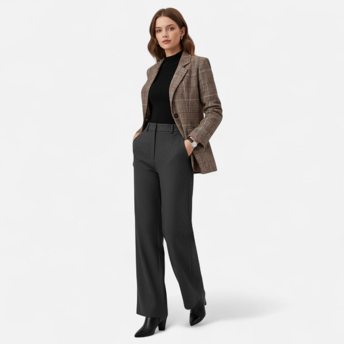 Damen Karierter Blazer Figurbetonter Klassischer Revers - Image 2