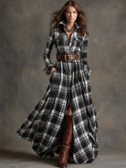 Damen Kariert Maxi Kleid Retro Ethno Stil - Image 11