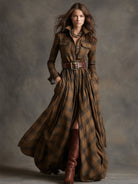 Damen Kariert Maxi Kleid Retro Ethno Stil - Image 13