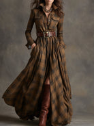 Damen Kariert Maxi Kleid Retro Ethno Stil - Image 3
