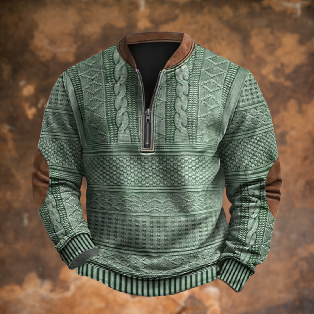 Herren Strickpullover Viertelreißverschluss Zopfmuster Troyer - Image 6