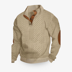Camisola de homem em caxemira e lã merino, com tranças e remendos nos cotovelos