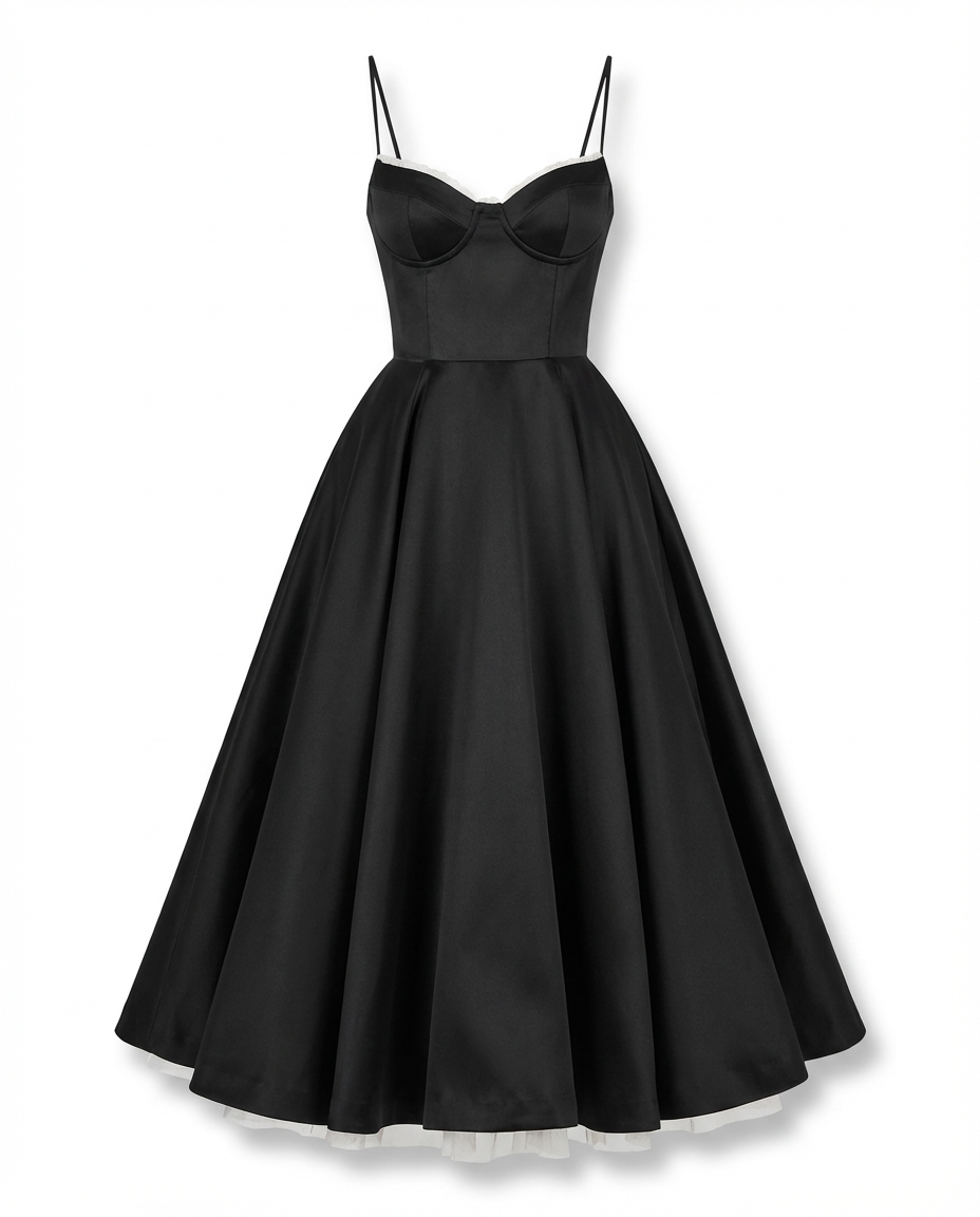 Damen Midikleid Fit and Flare Festlich Spaghettiträger