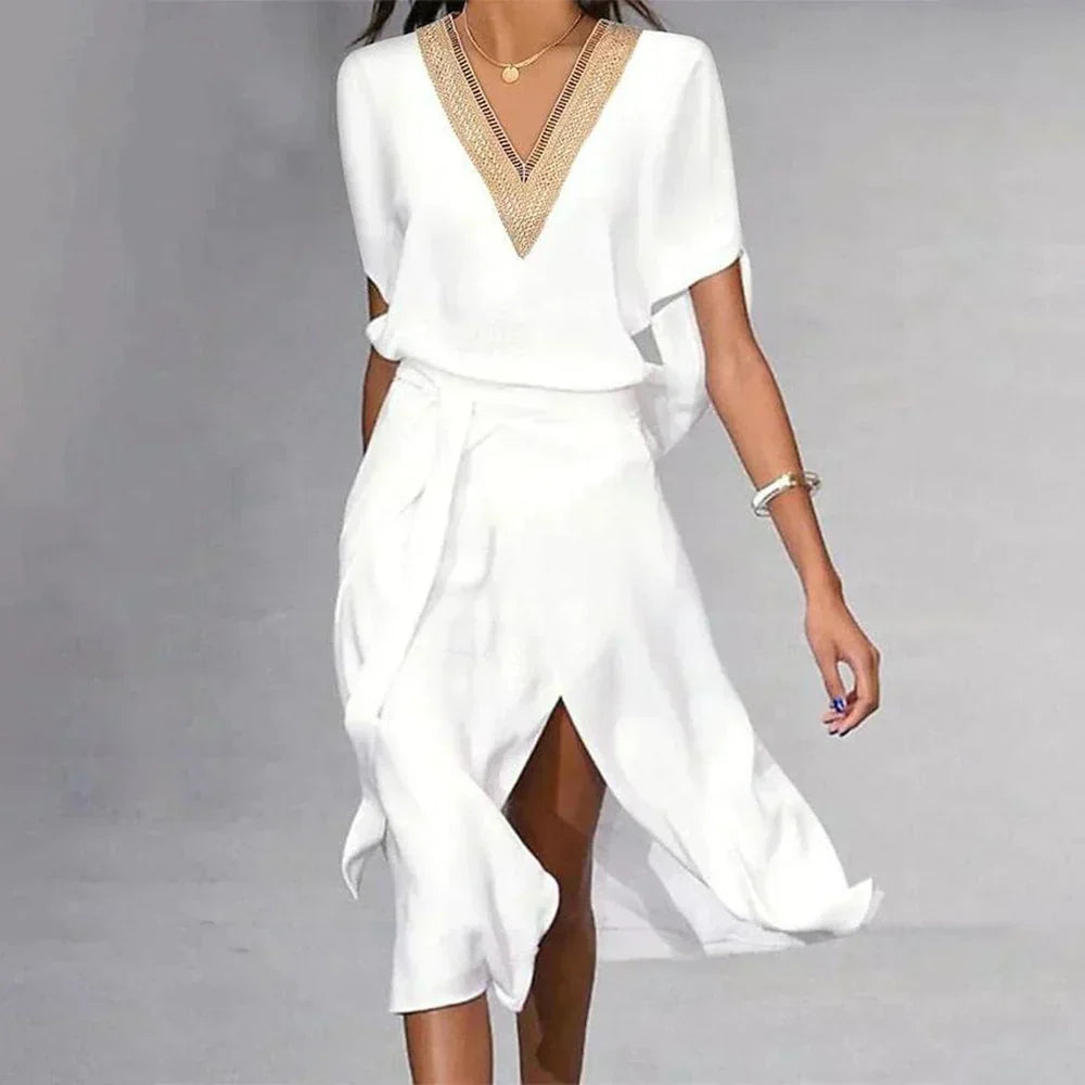 Women V Neck Flattering Midi Dress