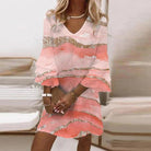 Damen Marmordruck Minikleid V-Ausschnitt Locker - Image 4