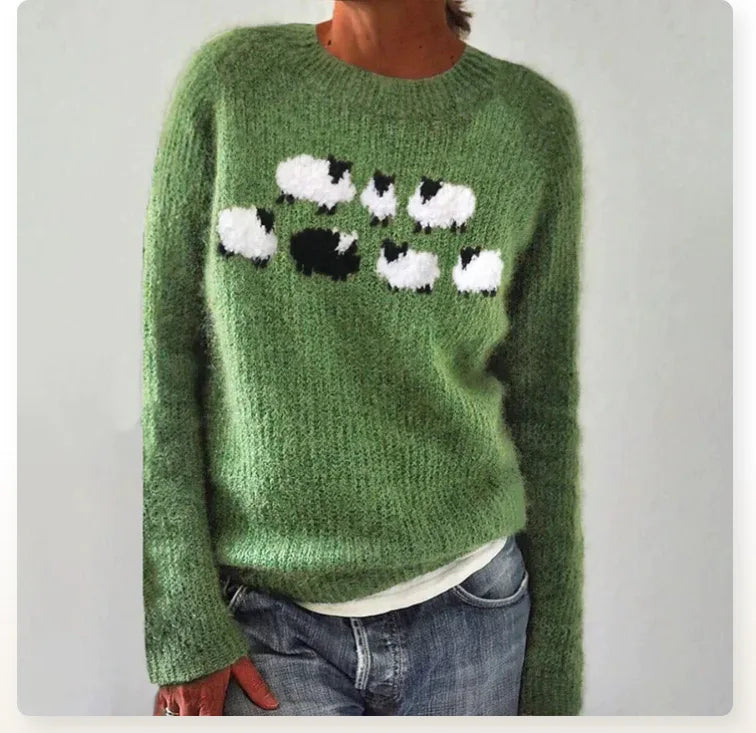 Damen Vintage Strickpullover Norwegermuster Rundhals - Image 6