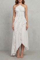 Damen Midi Kleid One-Shoulder Plissee - Image 5