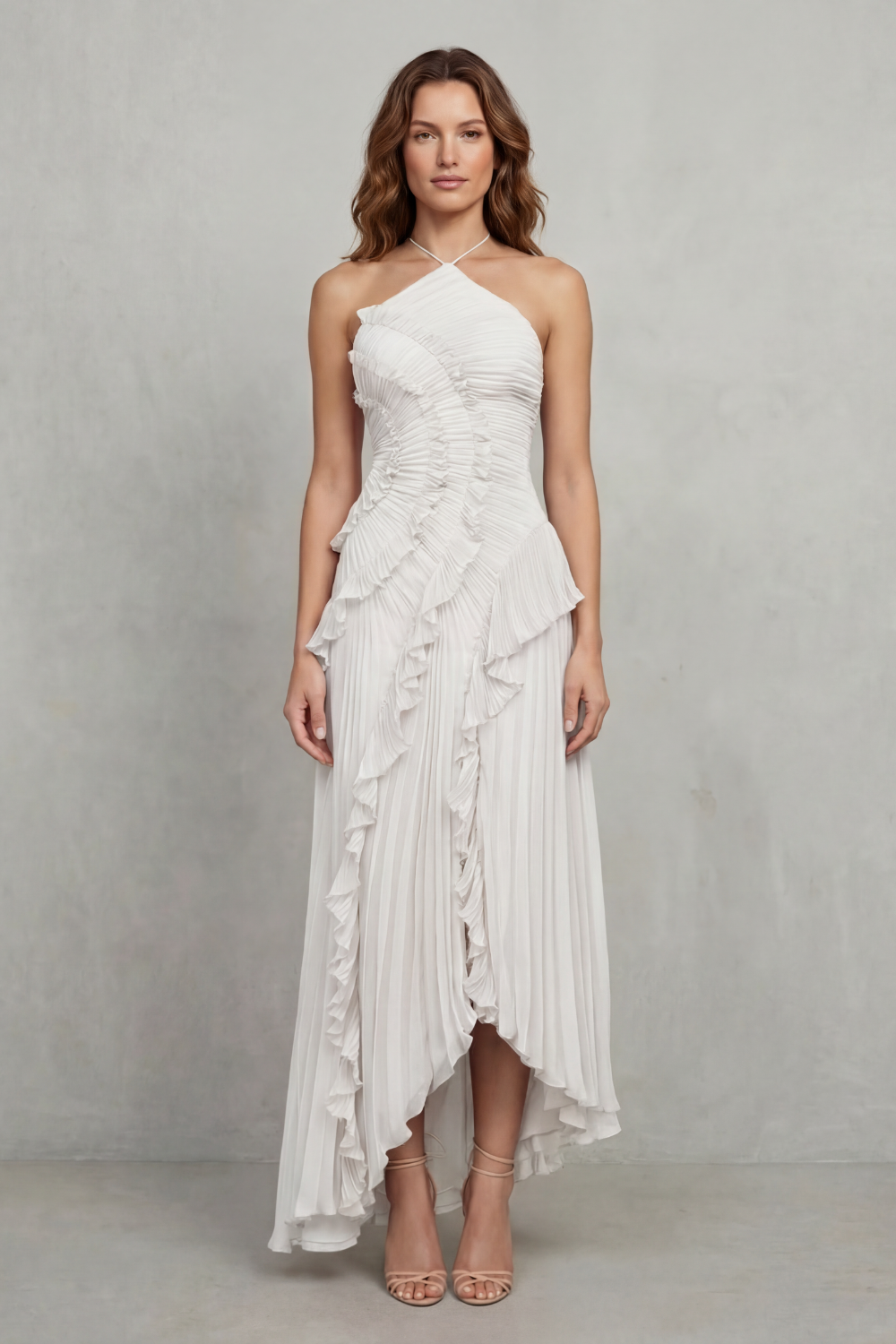 Damen Midi Kleid One-Shoulder Plissee - Image 6